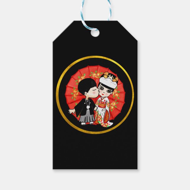 Kawaii Japanska Bröllop Bride Groom - Cute Tecknad Presentetikett (Framsidan)