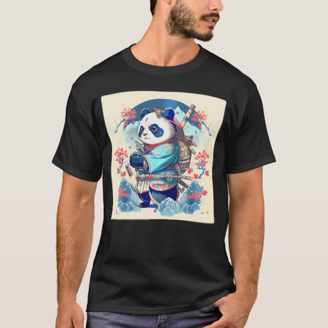 Kawaii Japanska Samurai Anime Panda T Shirt (Framsida)