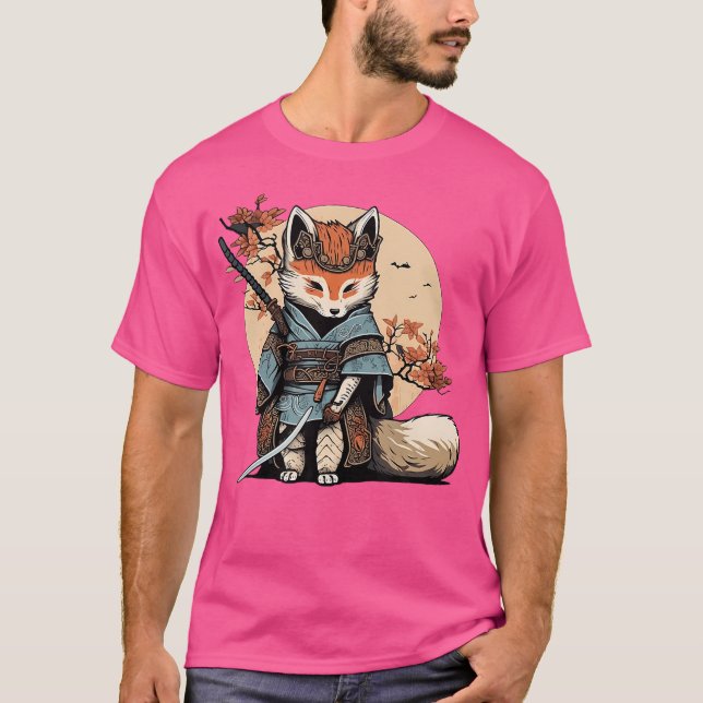 Kawaii Japanska Samurai Fox Anime T Shirt (Framsida)