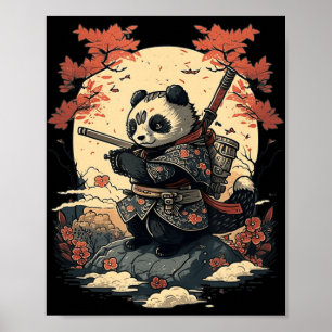 Kawaii Japanska Stil Samurai Anime Panda Poster