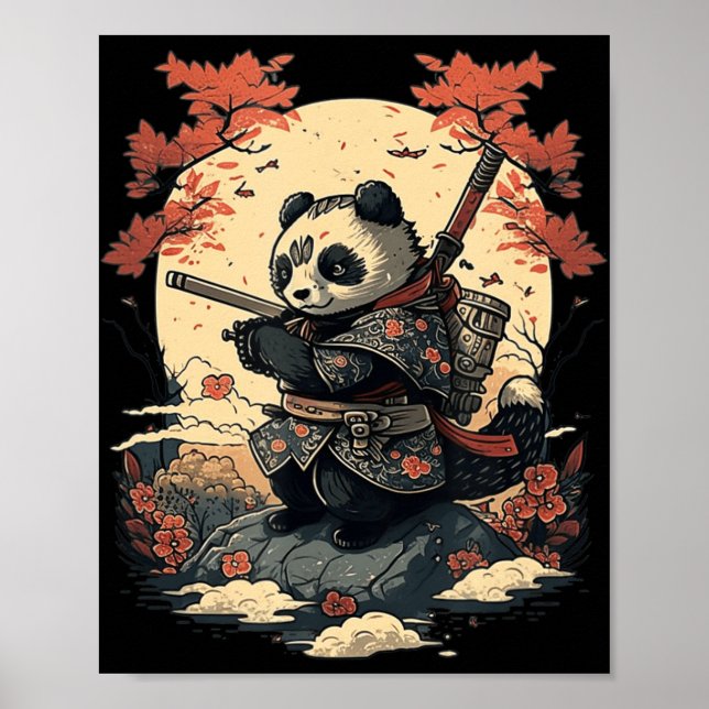 Kawaii Japanska Stil Samurai Anime Panda Poster (Framsidan)