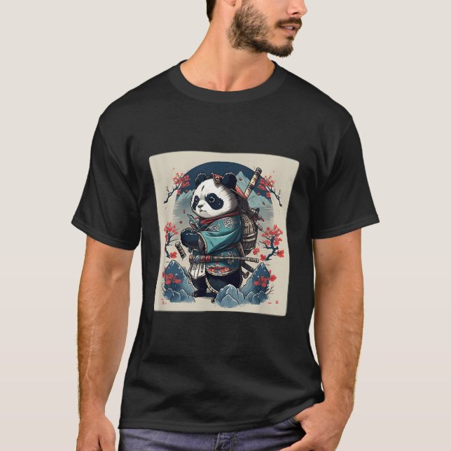 Kawaii Japanska Stil Samurai Anime Panda T Shirt (Framsida)