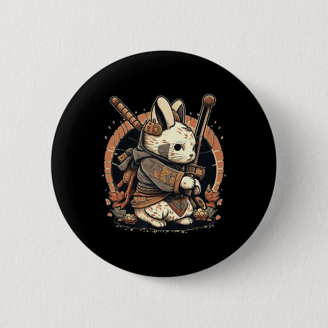 Kawaii Japanska Stil Samurai Bunny Anime Knapp (Framsida)