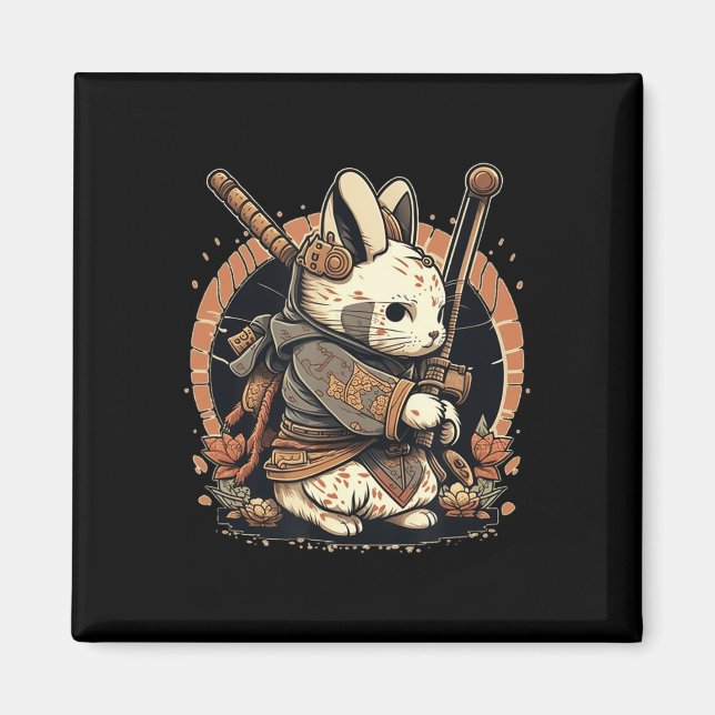 Kawaii Japanska Stil Samurai Bunny Anime Magnet (Framsidan)