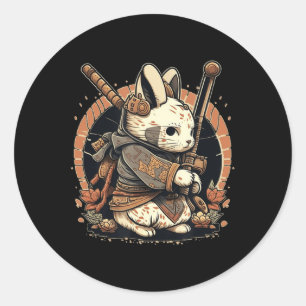 Kawaii Japanska Stil Samurai Bunny Anime Runt Klistermärke