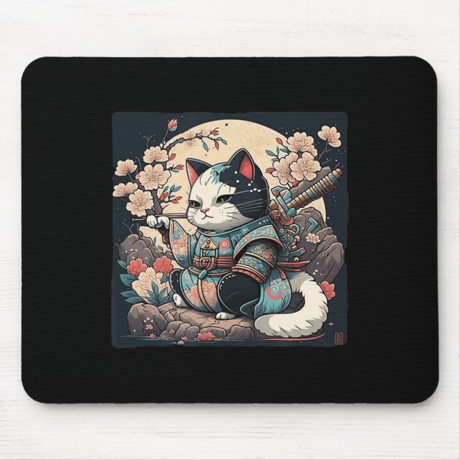 Kawaii Japanska Stil Samurai Cat Kitten Anime Musmatta (Framsidan)