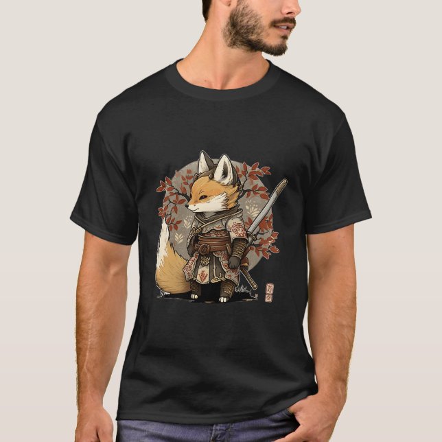 Kawaii Japanska Stil Samurai Fox Anime T Shirt (Framsida)