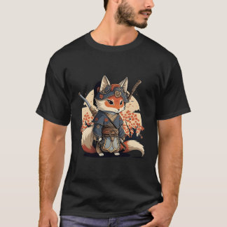 Kawaii Japanska Stil Samurai Fox Anime T Shirt
