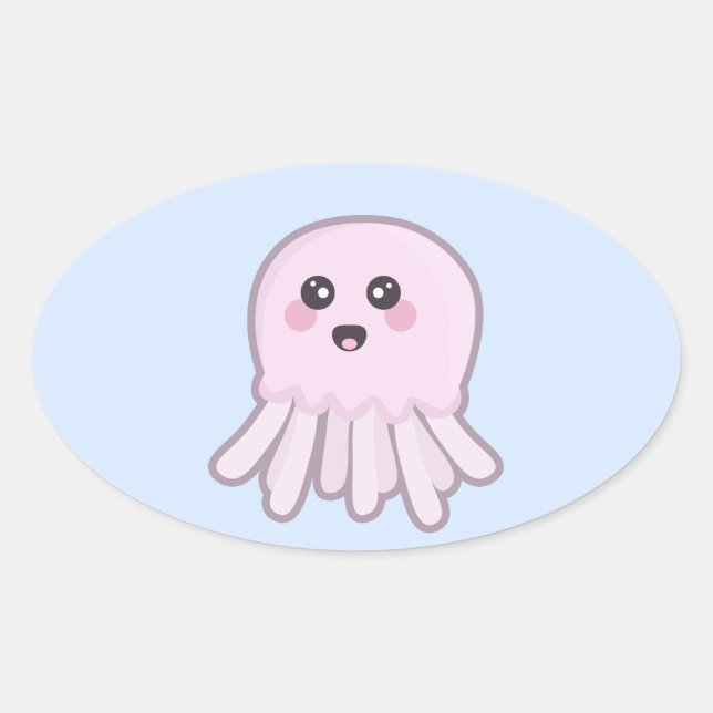 Kawaii Jellyfish Ovalt Klistermärke (Framsida)