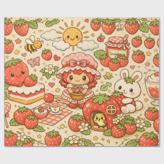 Kawaii Jordgubb Piknik Inpackningspapper Presentpapper