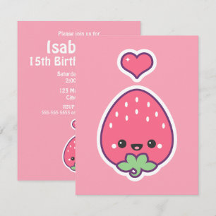 Kawaii jordgubbefödelsedagsfest Invitaions Inbjudningar