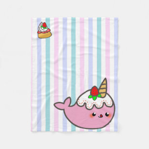 Kawaii jordgubbeShortcake Narwhal Fleecefilt
