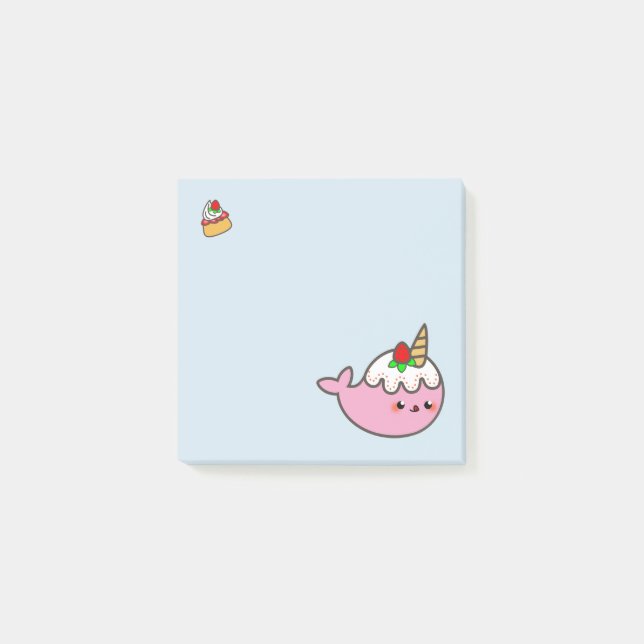 Kawaii jordgubbeShortcake Narwhal Post-it Block (Framsida)