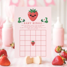 Kawaii Jordgubbs Baby Shower Bingo Spelkort