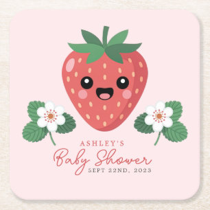 Kawaii Jordgubbs Baby Shower Underlägg Papper Kvadrat