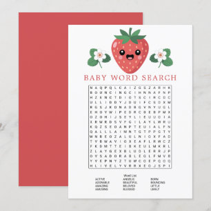 Kawaii Jordgubbs-Babyshower-ordsökspel Inbjudningar