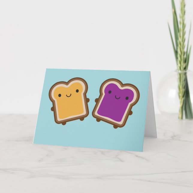 Kawaii Jordnötssmör & Gelésmörgås Par Kort (Framsida)