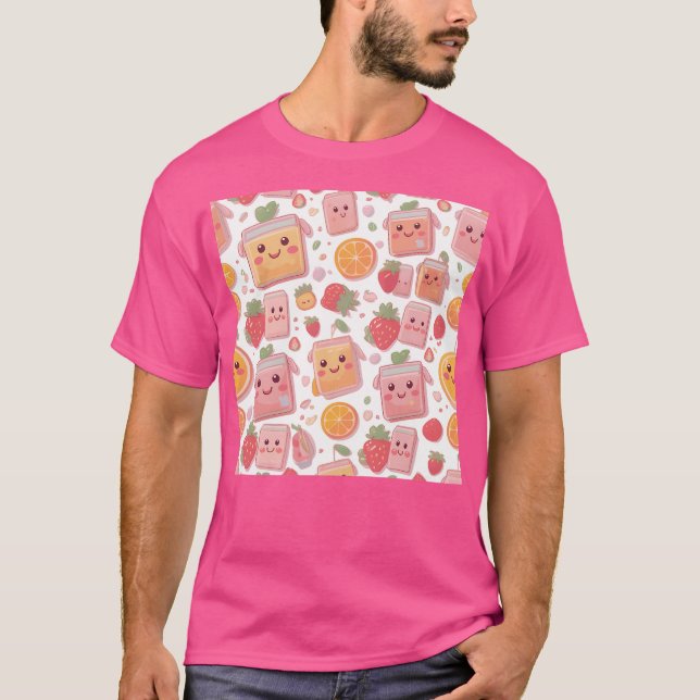 Kawaii Juice Box Mönster Cute Strawbär Orang T Shirt (Framsida)