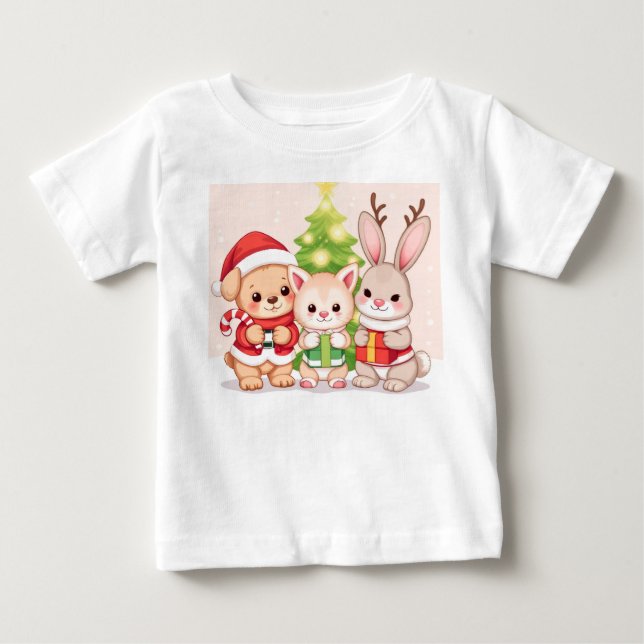 Kawaii jul Baby djur T Shirt (Framsida)