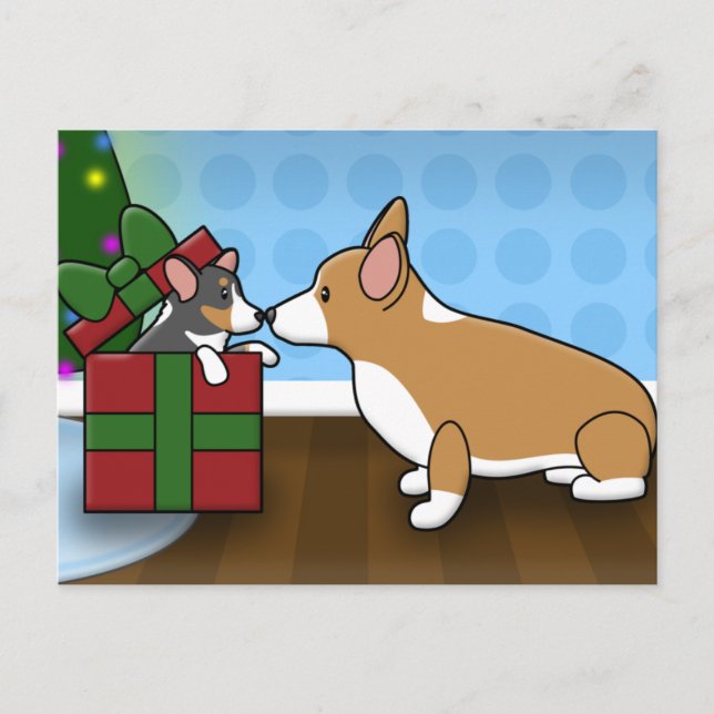 Kawaii jul Corgi Puppy Gift Helg Vykort (Framsida)