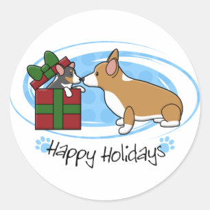 Kawaii jul Corgi Puppy Gift Runt Klistermärke