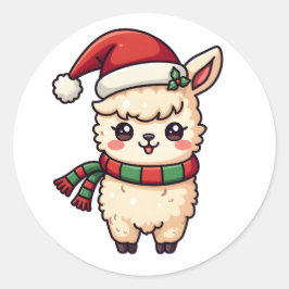 Kawaii jul Cute Llama Wearing Santa Hat Runt Klistermärke