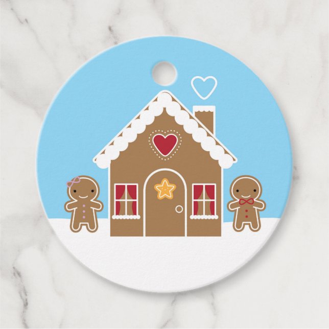 Kawaii jul Gingerbröd House Gåvor Etiketter (Framsida)