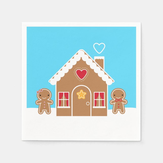 Kawaii jul Gingerbröd House Pappersservett (Framsidan)
