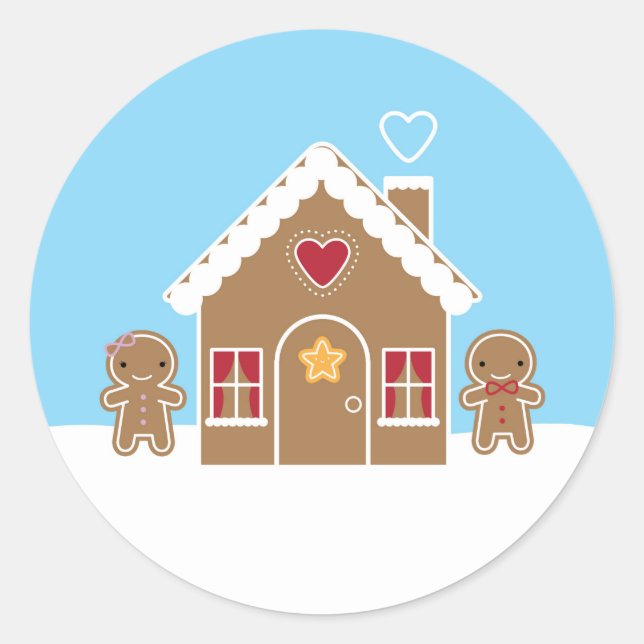 Kawaii jul Gingerbröd House Runt Klistermärke (Framsida)