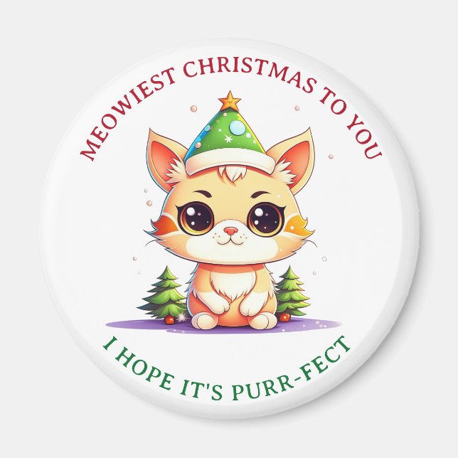 Kawaii Jul Kitten Helgdag Cat Pun Magnet (Framsidan)