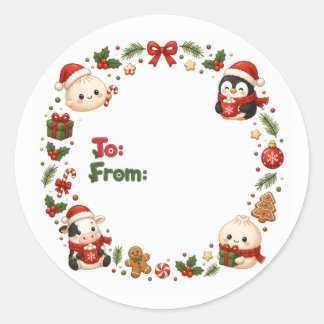Kawaii jul-taggar runt klistermärke