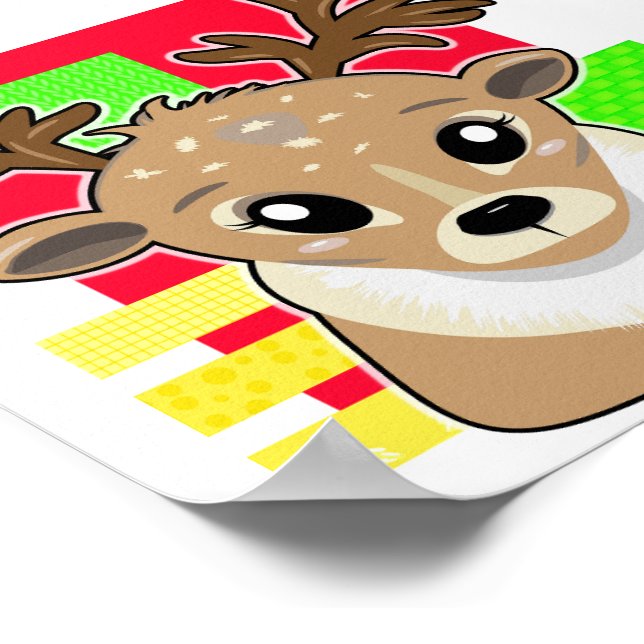 Kawaii julafton hjort poster (Hörn)