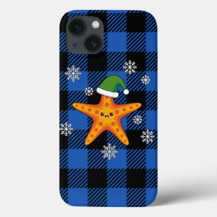 Kawaii Julafton Starfish on Blue Buffalo Mönster