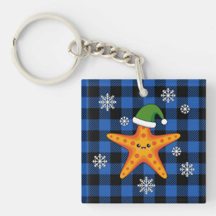 Kawaii Julafton Starfish on Blue Buffalo Mönster