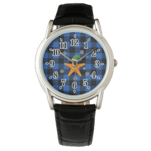 Kawaii Julafton Starfish on Blue Buffalo Mönster Armbandsur