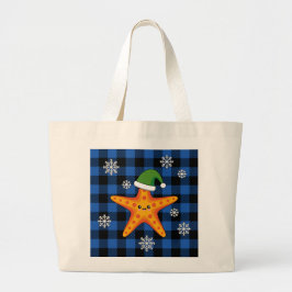 Kawaii Julafton Starfish on Blue Buffalo Mönster Jumbo Tygkasse