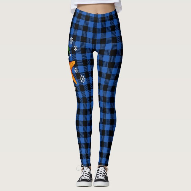 Kawaii Julafton Starfish on Blue Buffalo Mönster Leggings (Framsida)
