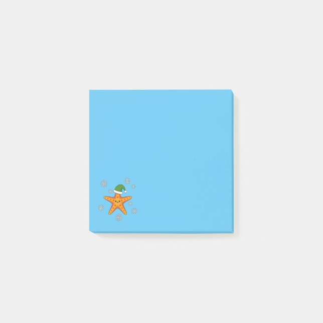 Kawaii Julafton Starfish on Blue Buffalo Mönster Post-it Block (Framsida)