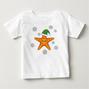 Kawaii Julafton Starfish on Blue Buffalo Mönster T Shirt