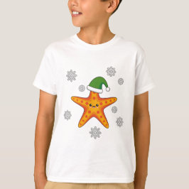 Kawaii Julafton Starfish on Blue Buffalo Mönster T Shirt