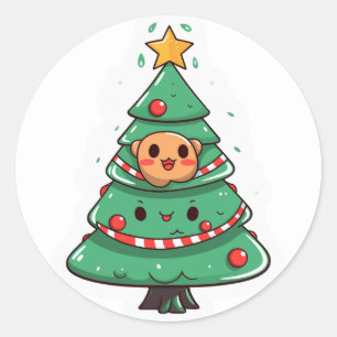 Kawaii Julgran Runt Klistermärke