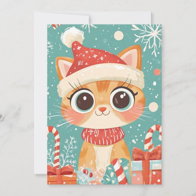 Kawaii julkattspresenter med sockerrör - anpassad  julkort (Framsida)