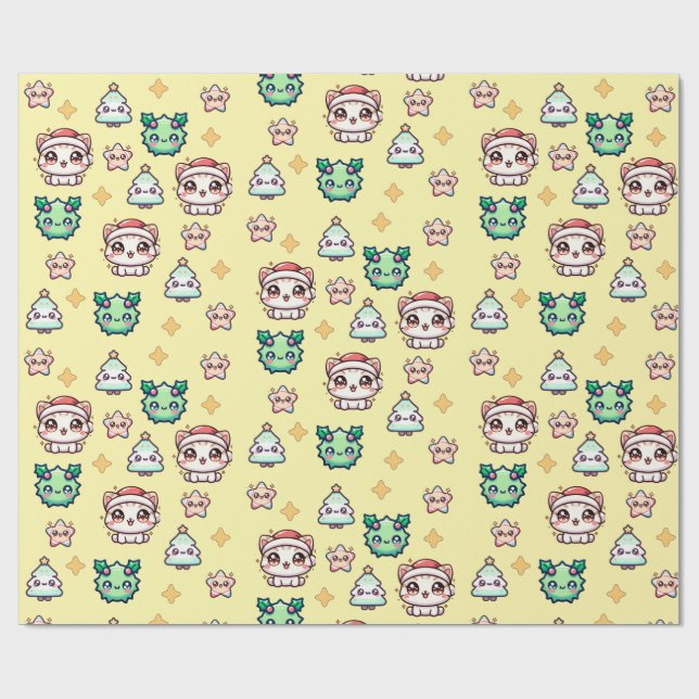 Kawaii-julklappar och stjärnor Pappra Presentpapper (Platt)