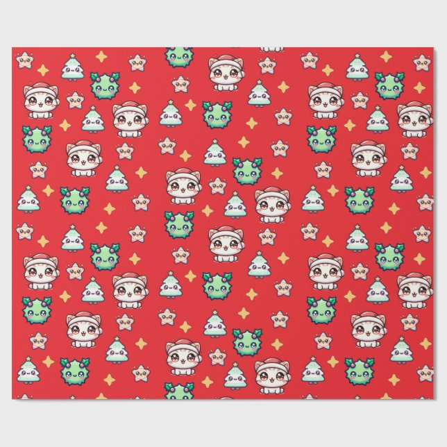 Kawaii-julklappar och stjärnor Pappra Presentpapper (Platt)