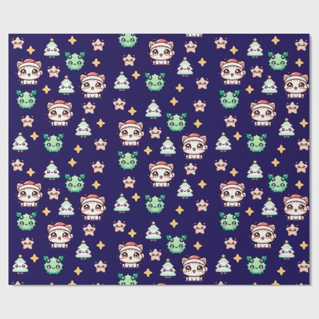 Kawaii-julklappar och stjärnor Pappra Presentpapper (Platt)