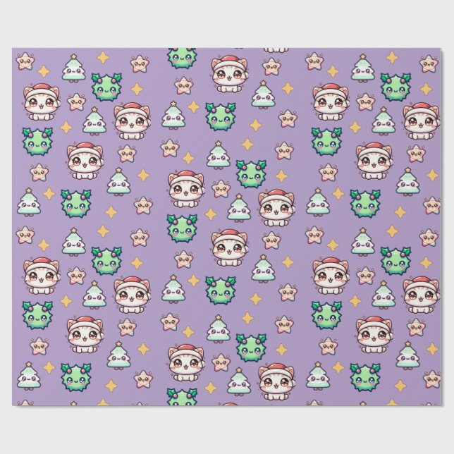 Kawaii-julklappar och stjärnor Pappra Presentpapper (Platt)