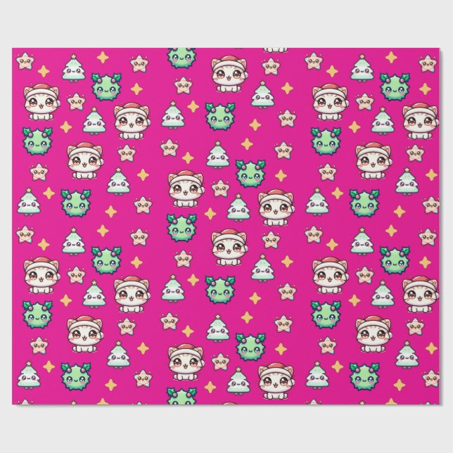 Kawaii-julklappar och stjärnor Pappra Presentpapper (Platt)