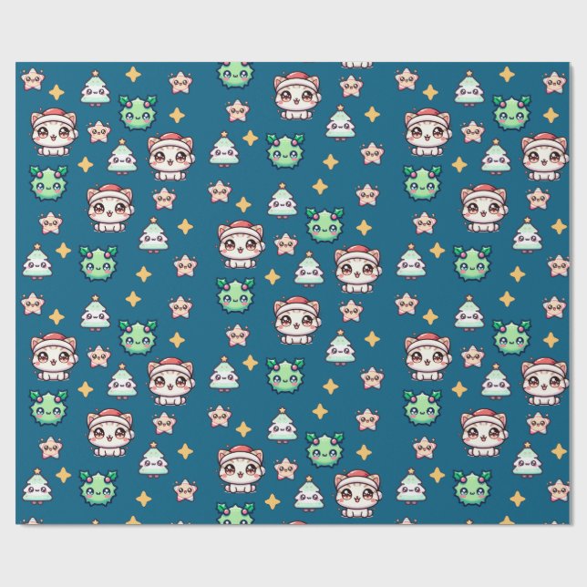 Kawaii-julklappar och stjärnor Pappra Presentpapper (Platt)