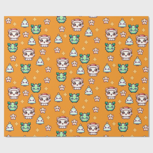 Kawaii-julklappar och stjärnor Pappra Presentpapper (Platt)