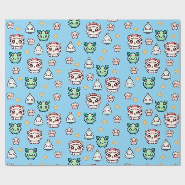 Kawaii-julklappar och stjärnor Pappra Presentpapper (Platt)